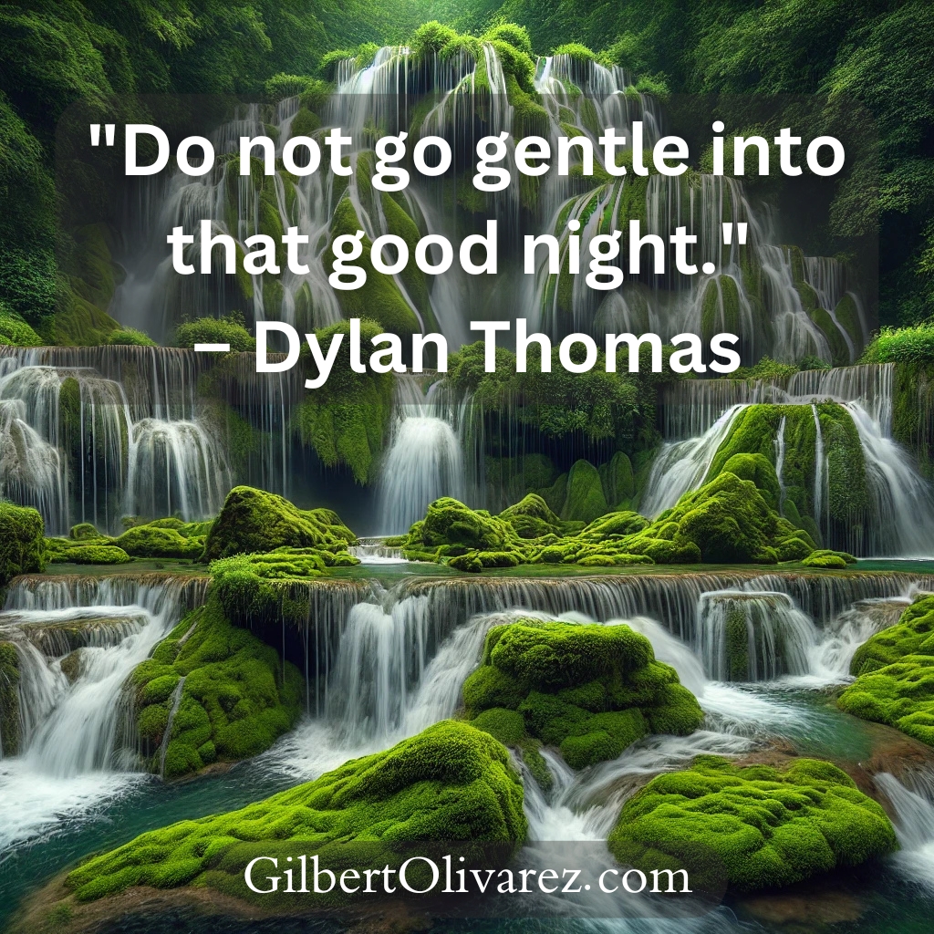 "Do not go gentle into that good night." – Dylan Thomas "Do not go gentle into that good night." – Dylan Thomas