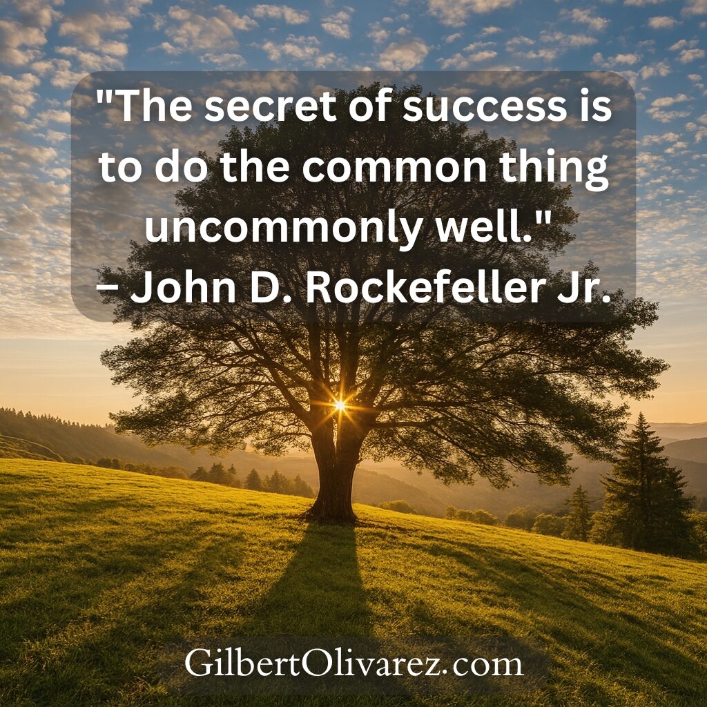 "The secret of success is to do the common thing uncommonly well." – John D. Rockefeller Jr. "The secret of success is to do the common thing uncommonly well." – John D. Rockefeller Jr.